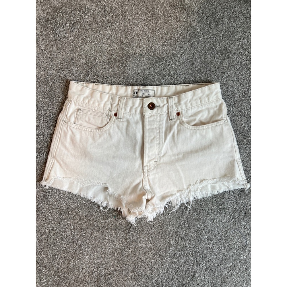 Free People White Denim Cutoff Shorts Button Fly Frayed Hem Size 27